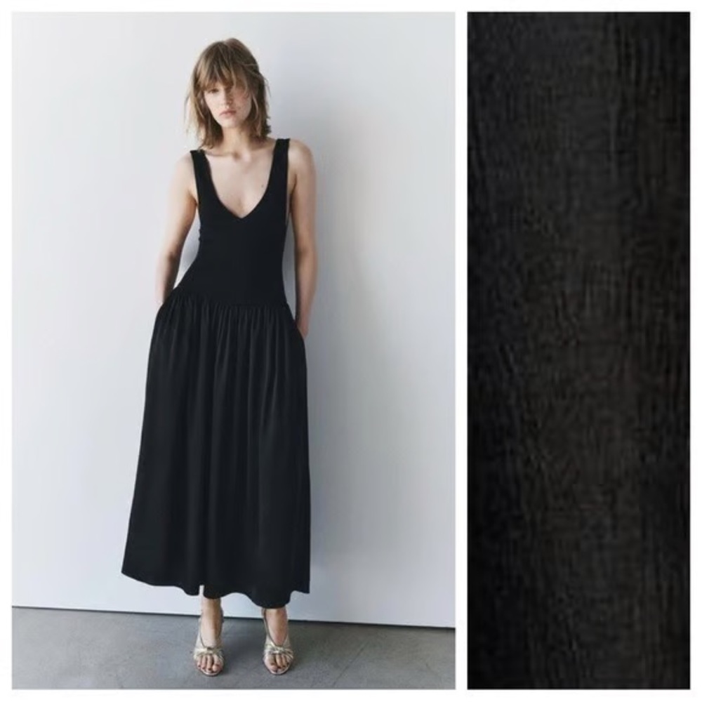 Zara contrast midi dress with silk skirt bottom
